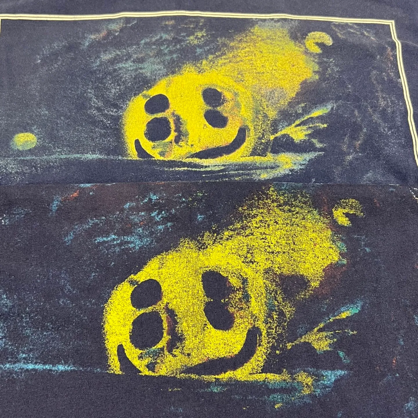 Printing proofing CACTUS PLANT FLEA MARKET x SAINT Mxxxxxx STAR SS TEE/NAVY New CPFM star smiley holed and distressed short sleeves Washed blue S-XL Genuine consistent tube weaving without side seams High weight OE yarn fabric Assute dyeing Multiple horse fades Heavy washing Water worn holes Customized joint main mark/wash mark/little angel anti-counterfeiting label